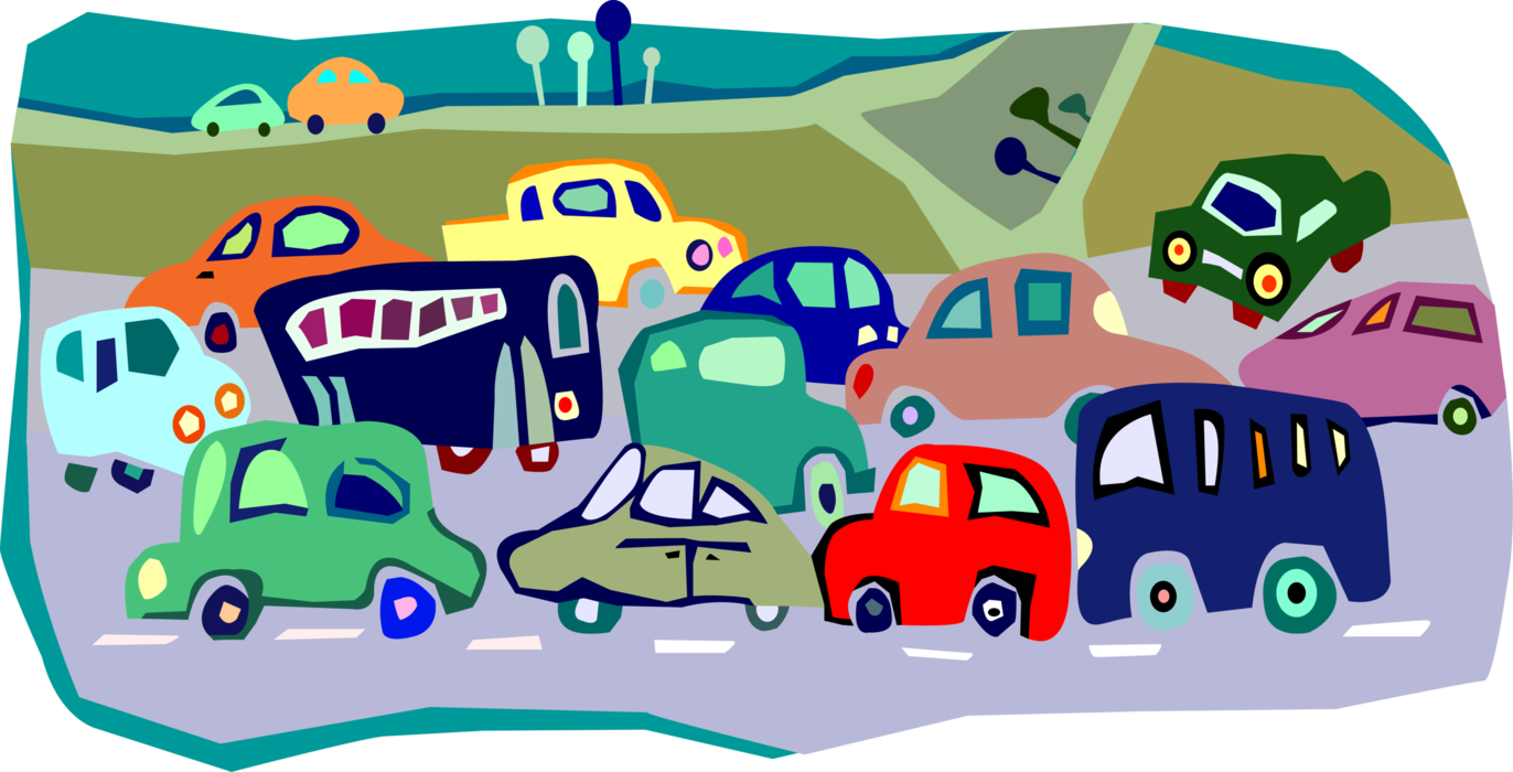 Vector Illustration of Traffic Congestion on Interstate Highway or Motorway