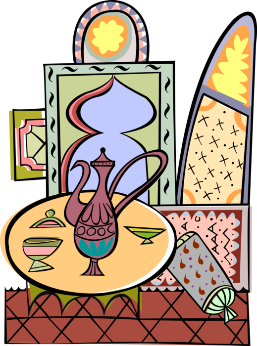 Vector Illustration of Traditional Arabic Maghrebi Mint Tea Set