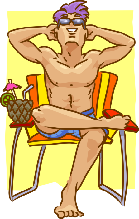 Vector Illustration of Sun Worshiper Gets Suntan Relaxing in Summer Sun with Cocktail Drink