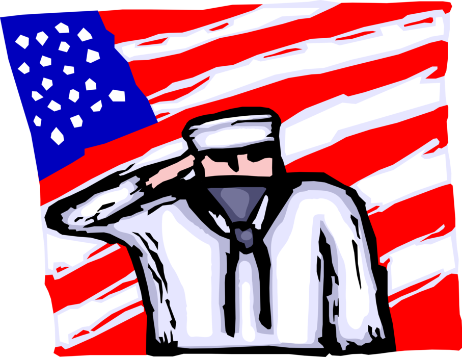 Vector Illustration of United States Navy Marine Sailor Salutes American Flag