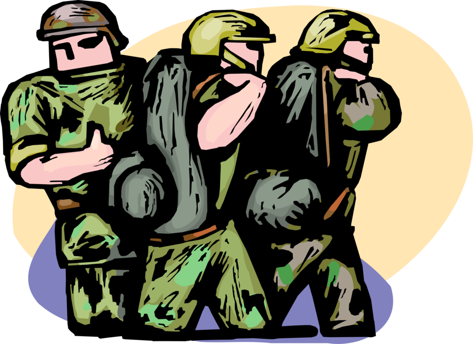 Vector Illustration of United States Military Soldiers with Gear March Off to War