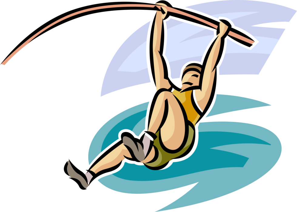 Vector Illustration of Track and Field Athletic Sport Contest Pole Vaulter Vaulting During Track Meet