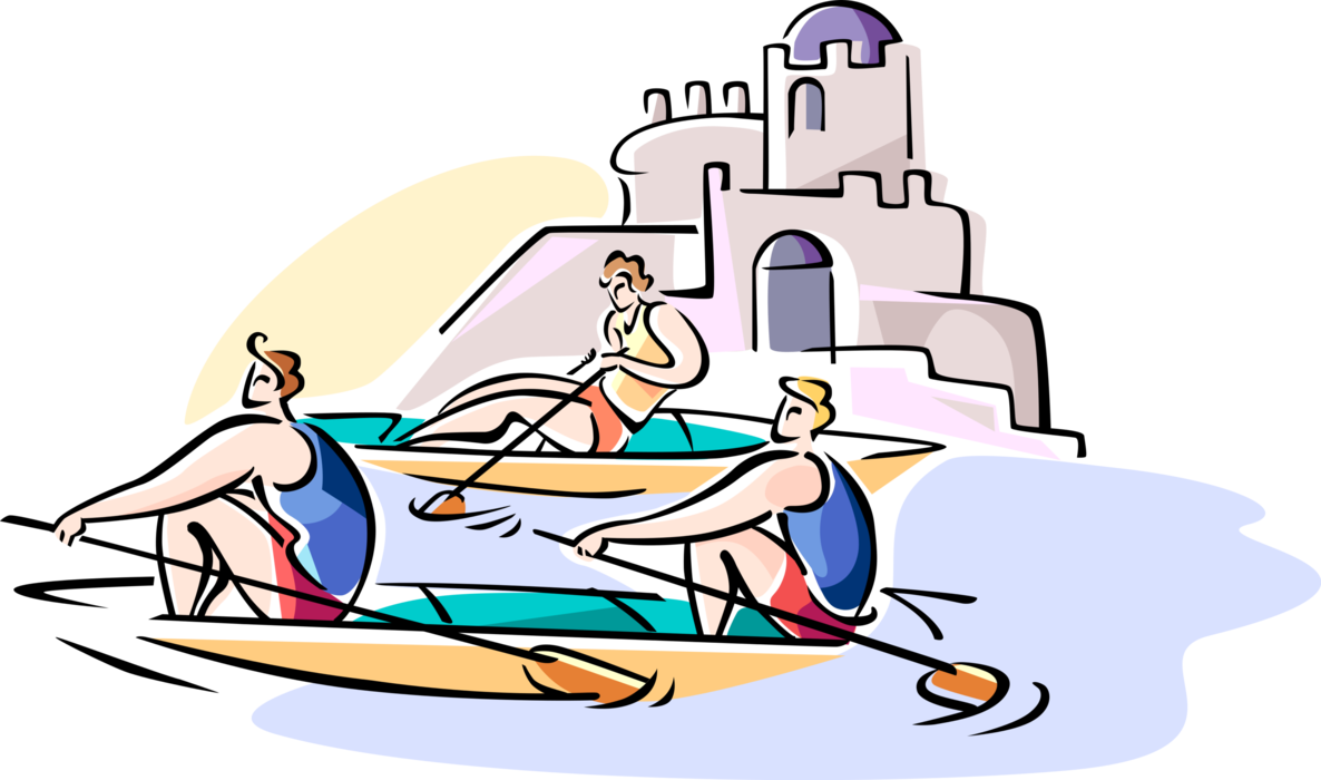 Vector Illustration of Scullers Row Sculls in Competitive Rowing Race