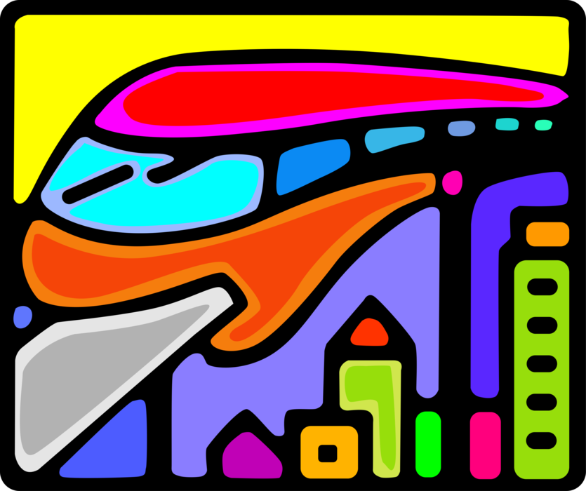 Vector Illustration of Monorail Elevated Public Transportation Rapid Transit Passenger Train