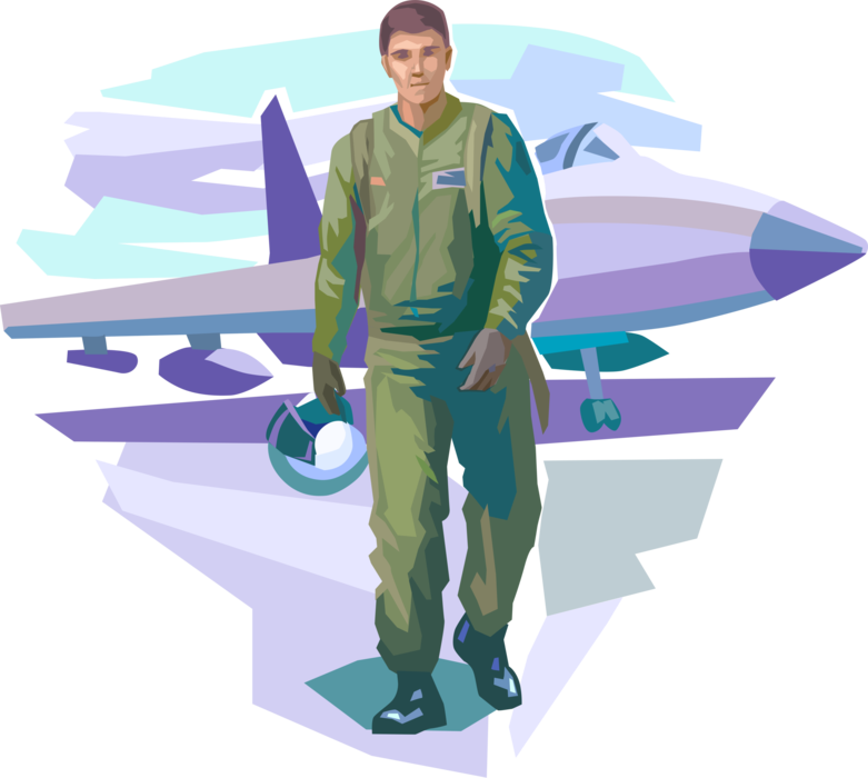 Vector Illustration of United States Navy Pilot Completes Combat Mission Landing Jet Fighter on Aircraft Carrier