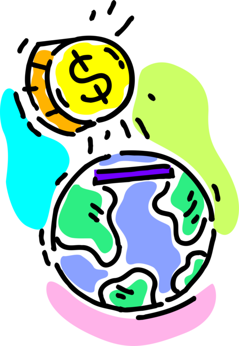Vector Illustration of Investing Financial Cash Money Dollars in Climate Change Initiatives with Planet Earth World