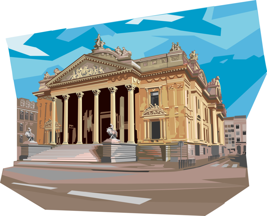 Vector Illustration of Bourse De Bruxelles, Financial Stock Exchange, Brussels, Belgium