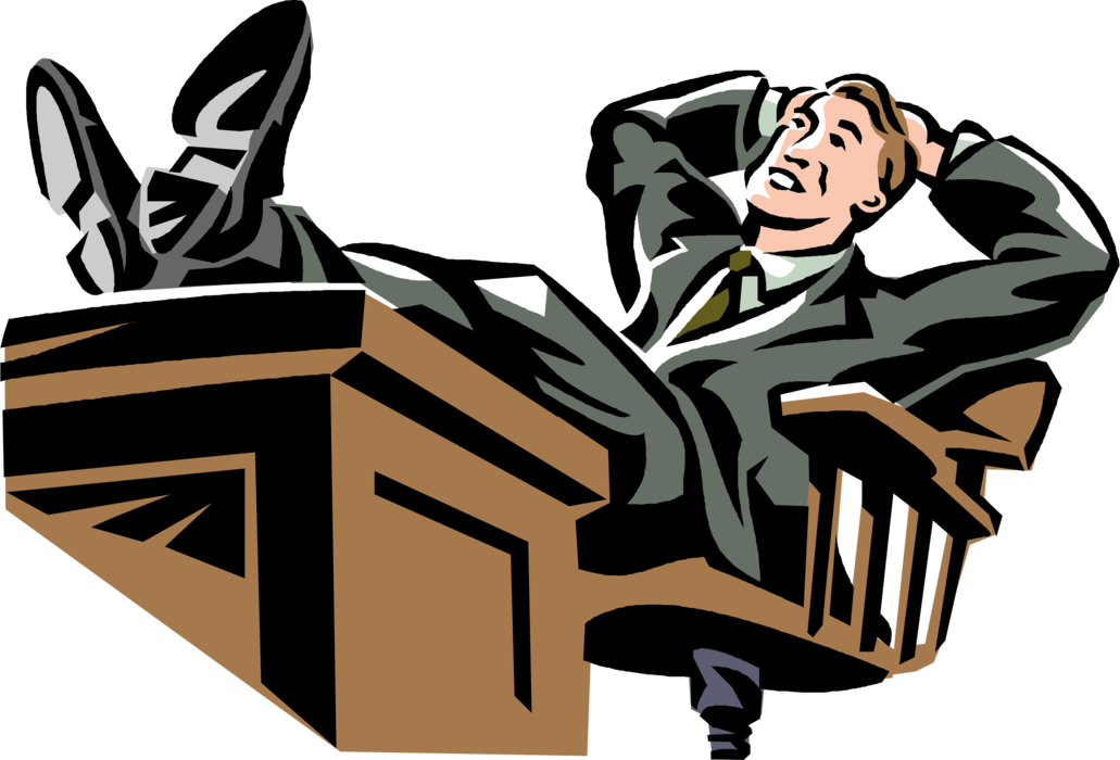 Vector Illustration of Businessman with Feet Up Relaxing at Office Desk