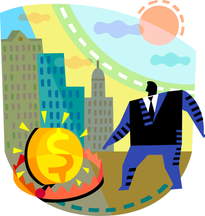 Vector Illustration of Businessman Avoids Financial Cash Money Trap Escaping Grip of Global Finance