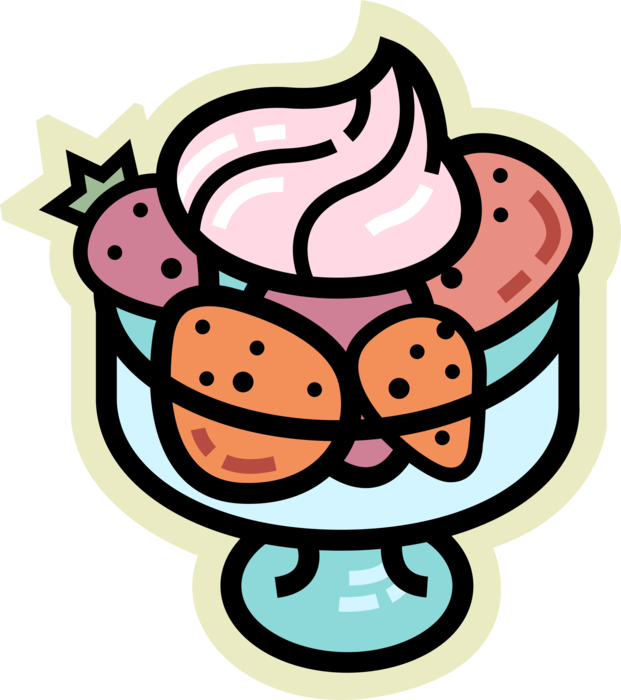 Vector Illustration of Bowl of Dessert Strawberries and Whipped Cream