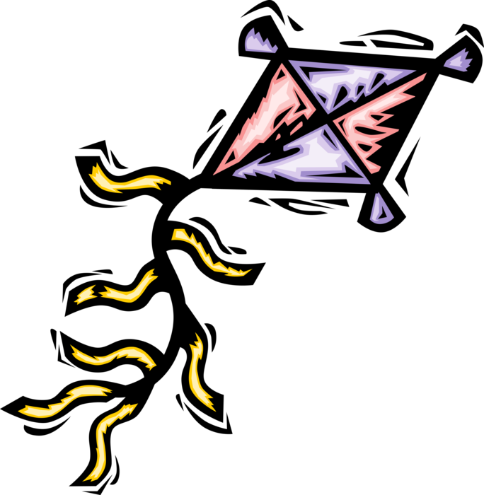 Vector Illustration of Flying Tethered Heavier-than-Air Kites in the Wind