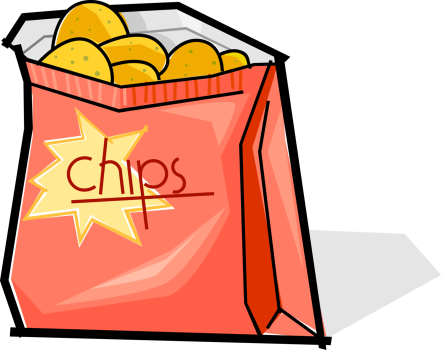 Vector Illustration of Potato Chips or Crisps, Bag of Chips Snack