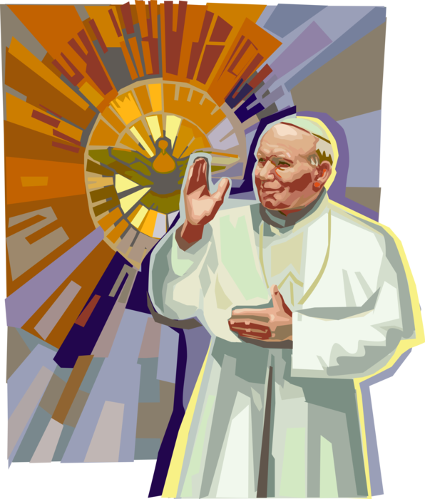 Vector Illustration of Pope Saint John Paul II, Pontiff Head of Catholic Church, Cardinal Wojtyła