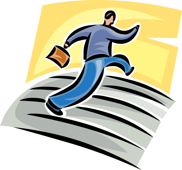 Vector Illustration of Running Man Climbs Stairway Stairs to Top