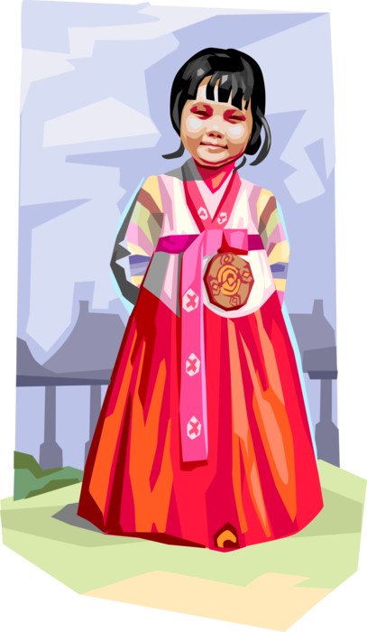 Vector Illustration of Traditional South Korean Clothing Clothes for Girls