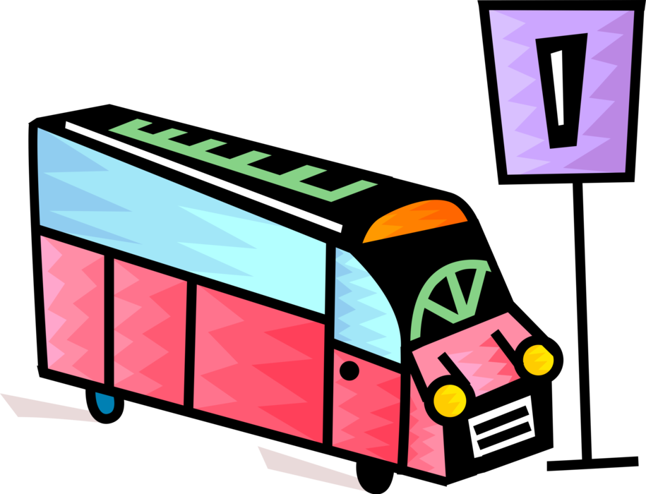 Vector Illustration of Public Urban Transportation City Bus Vehicle Carries Passengers and Commuters