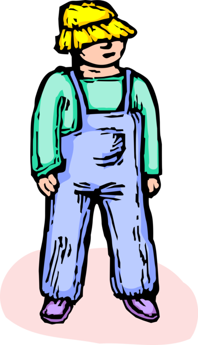 Vector Illustration of Farming Operation Farm Boy in Straw Hat and Overalls