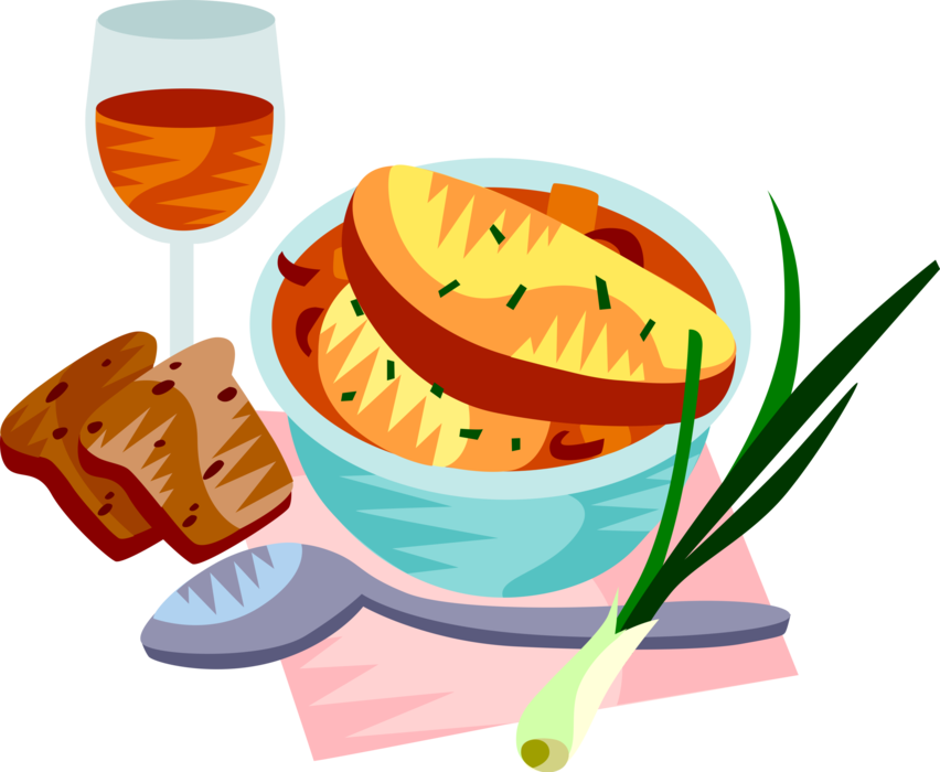Vector Illustration of European Cuisine French Onion Soup