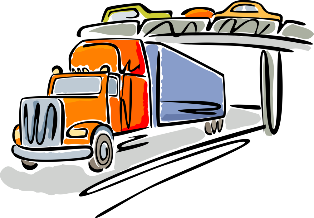 Vector Illustration of Commercial Shipping and Delivery Transport Truck Vehicle Driving on Highway