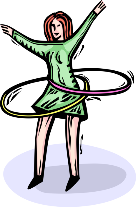 Vector Illustration of Adolescent Teen Girl Plays with Hula Hoops