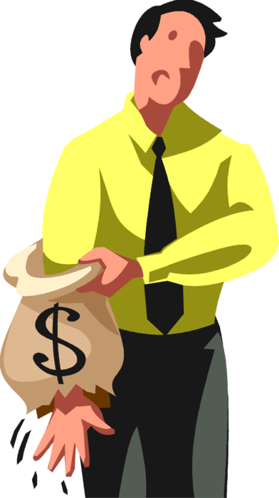 Vector Illustration of Startled Businessman Taken Aback with Hand in Empty Cash Money Bag