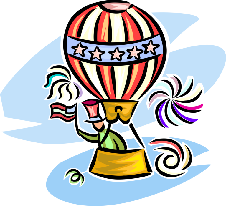 Vector Illustration of Hot Air Balloon Celebrates 4th of July Independence Day Holiday