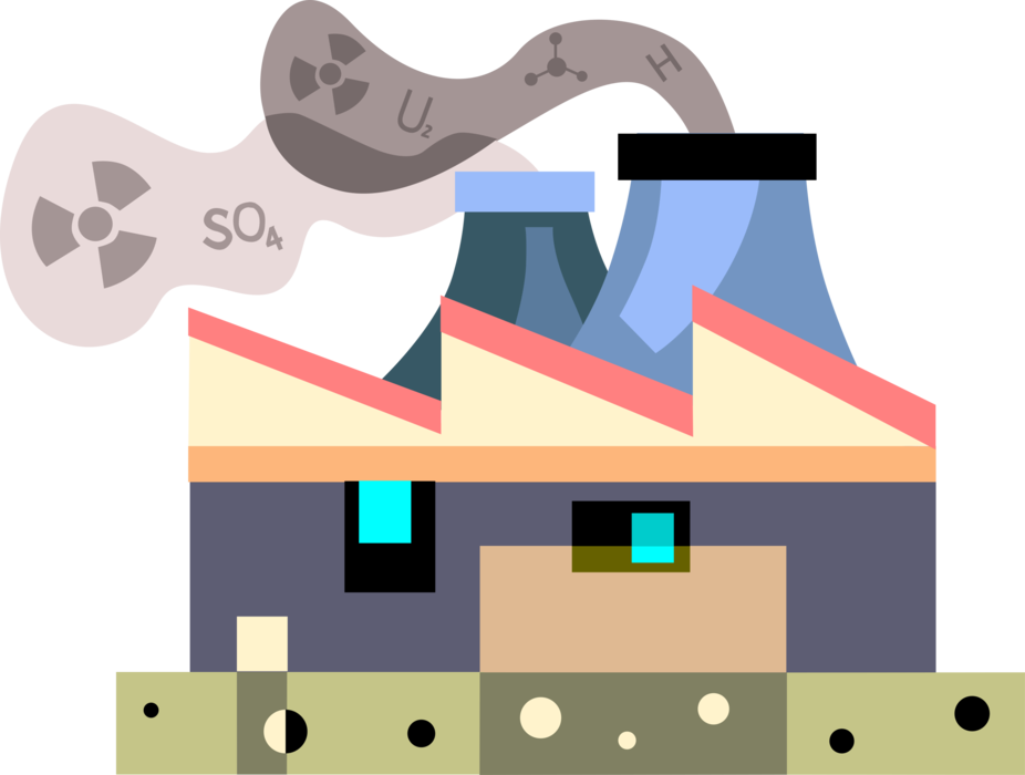 Vector Illustration of Industrial Air Pollution from Manufacturing Industry Factory Smokestacks