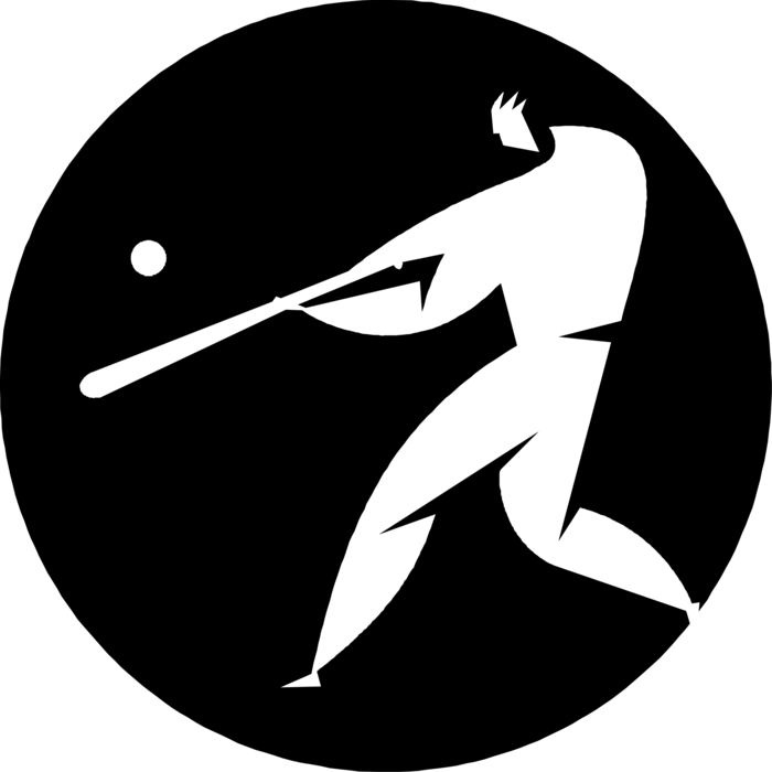 Vector Illustration of American Pastime Sport of Baseball Player Swings Bat at Ball for Homerun Hit