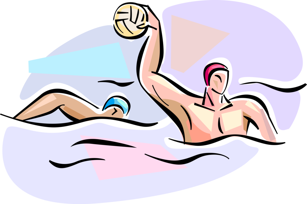 Vector Illustration of Water Polo Team Water Sport Player Passes Ball During Swimming Pool Game