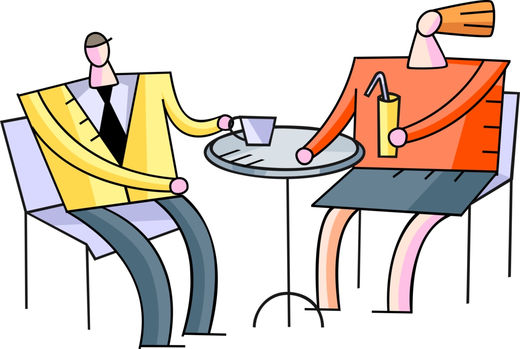 Vector Illustration of Socializing with Coffee and Soft Drink at Restaurant Café Outdoor Table