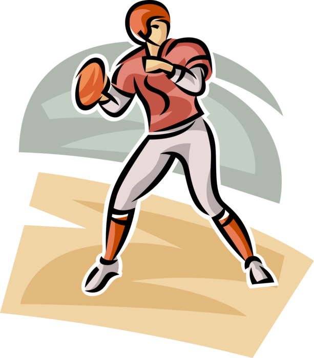 Vector Illustration of Football Quarterback Throws Football During Game