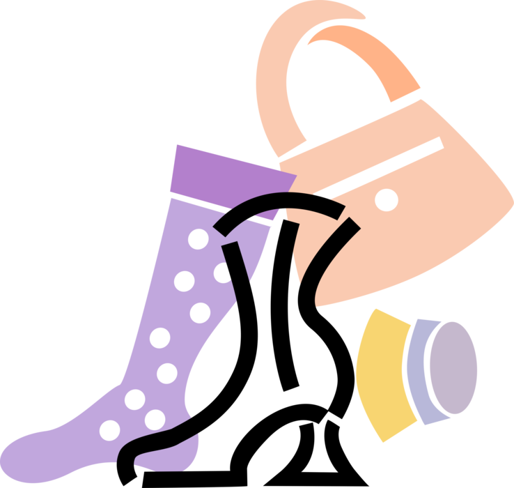 Vector Illustration of Fashion and Garment Industry Footwear Boots, Stockings, Handbag Purse