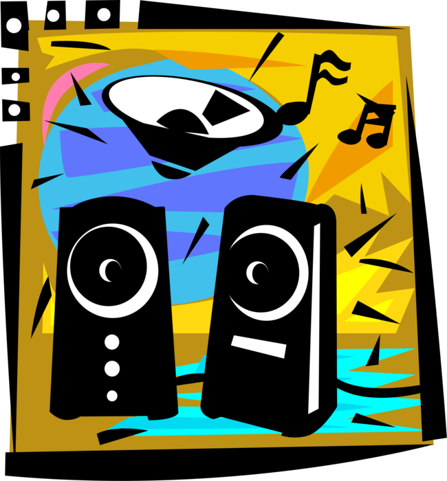 Vector Illustration of Audio Entertainment Stereo Speaker Loudspeaker Plays Music