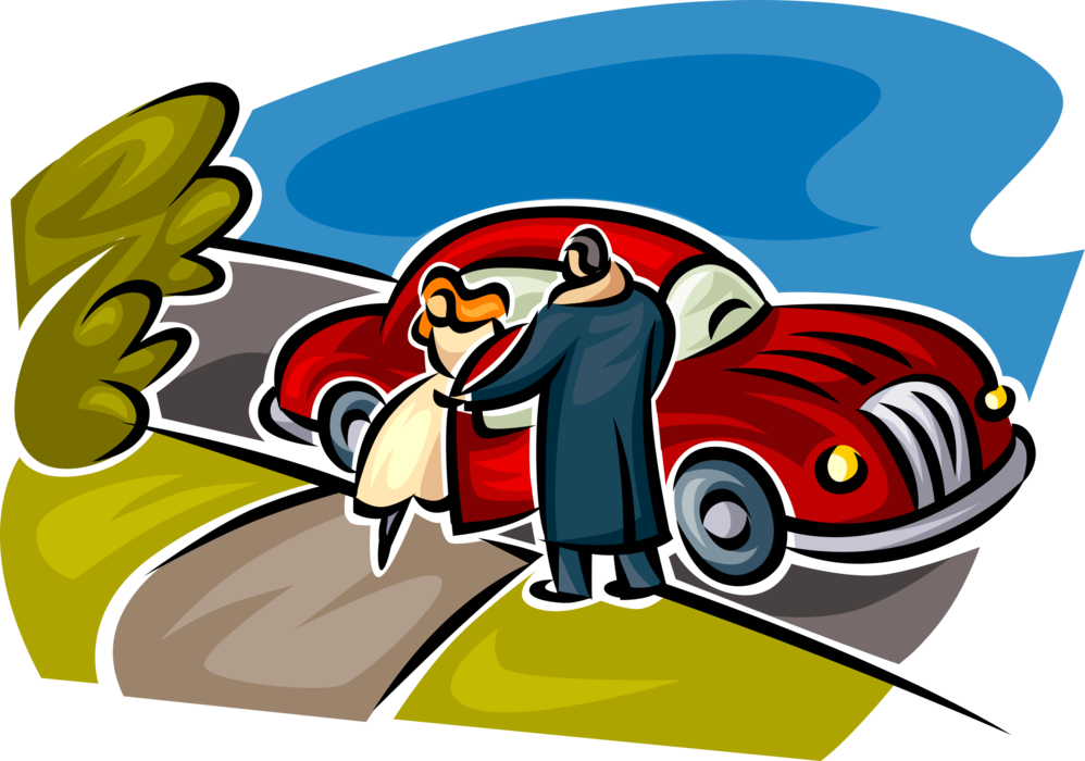 Vector Illustration of Gallant Chivalrous Courteous Man Helps Woman from Automobile Car