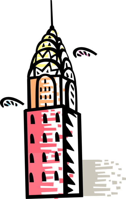 Vector Illustration of Chrysler Building Iconic Art Deco-Style Architecture Skyscraper in Midtown Manhattan in New York City