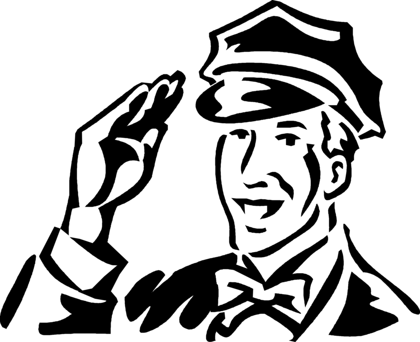 Vector Illustration of Friendly Service Station Employee Attendant Salutes Hello to Customer