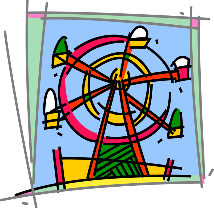 Vector Illustration of Ferris Wheel Amusement or Theme Park Ride