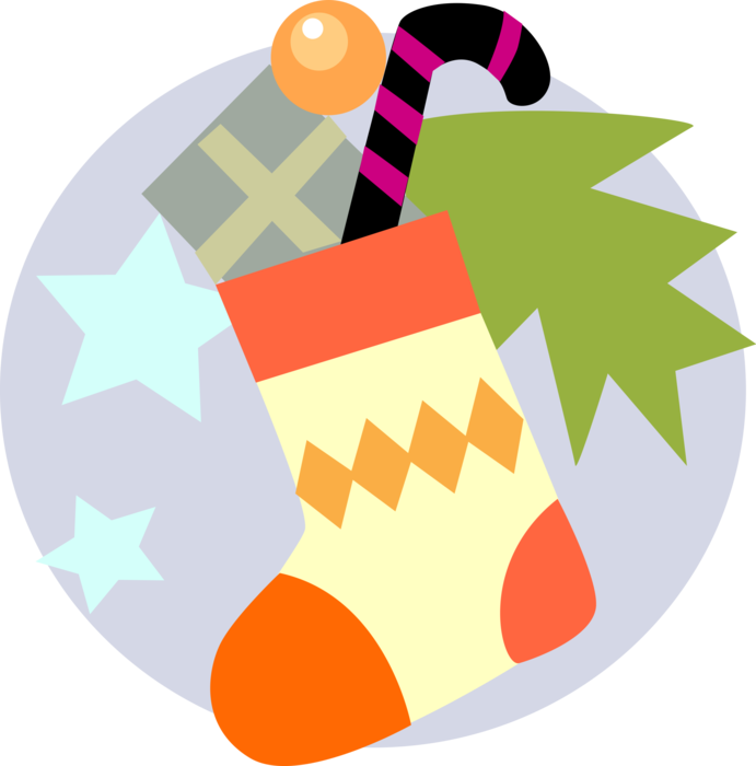 Vector Illustration of Festive Season Christmas Stocking with Candy Cane Peppermint Stick