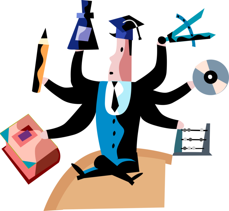 Vector Illustration of Juggling and Multitasking Student Graduate Prepares for Employment Career