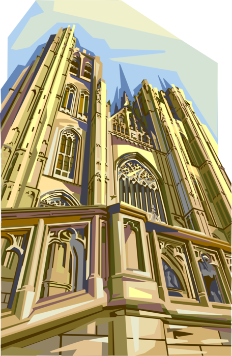 Vector Illustration of Brussels St Michael's Christian Church Cathedral, Belgium