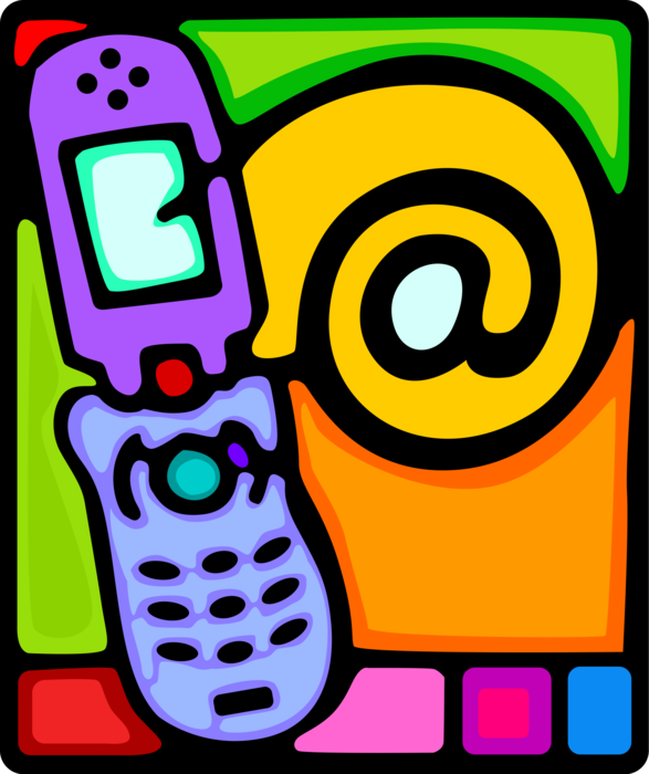 Vector Illustration of Mobile Smartphone Phone Telephone Receives Calls Over Radio Frequency Receives @ Email 