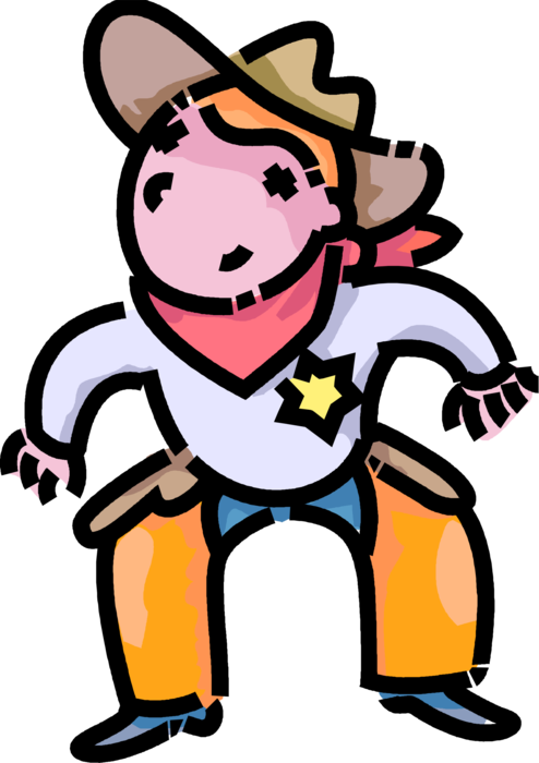 Vector Illustration of Primary or Elementary School Student Boy Dressed as Western Cowboy with Six Gun and Stetson Hat