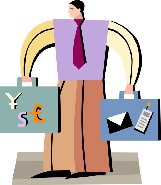 Vector Illustration of International Businessman with Briefcase or Attaché Case with Foreign Cash Money and Mobile Phone