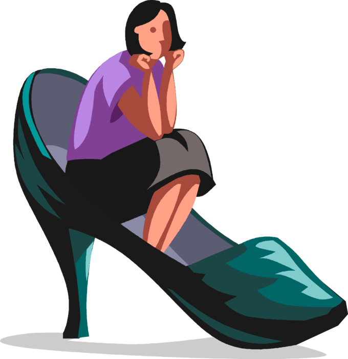 Vector Illustration of Disappointed Businesswoman Realizes She Can't Fill Management Shoes