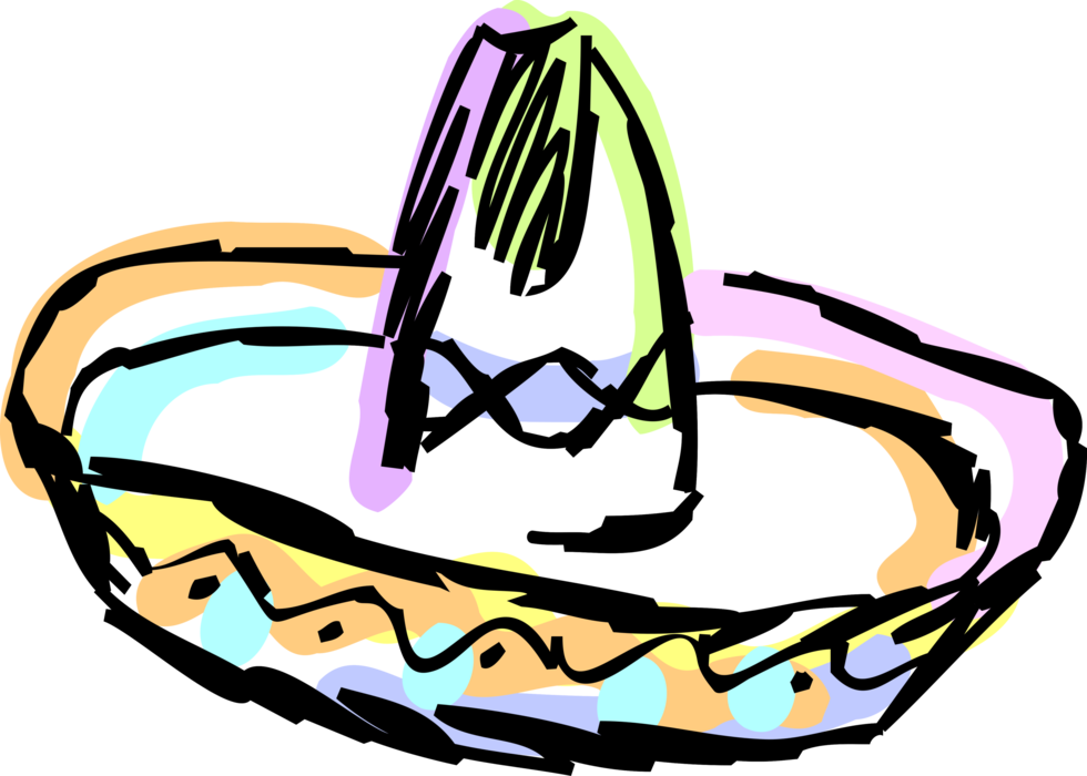 Vector Illustration of Mexican Sombrero Hat Head Covering Protects Against the Elements