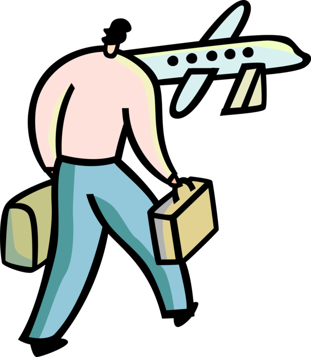 Vector Illustration of Air Travel Passenger with Airline Ticket and Luggage Suitcase Baggage and Travel Document