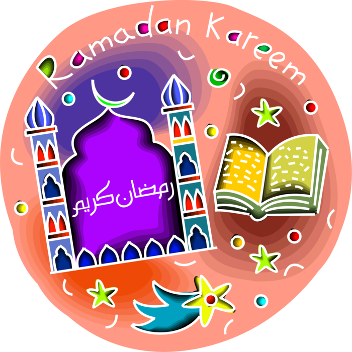 Vector Illustration of Ramadhan or Ramadan Islamic Fasting From Dawn Until Dusk with Evening Meal Feast with Mosque