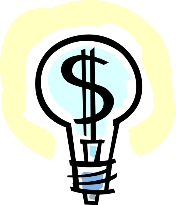 Vector Illustration of Financial Concept Electric Light Bulb with Cash Money Dollar Sign