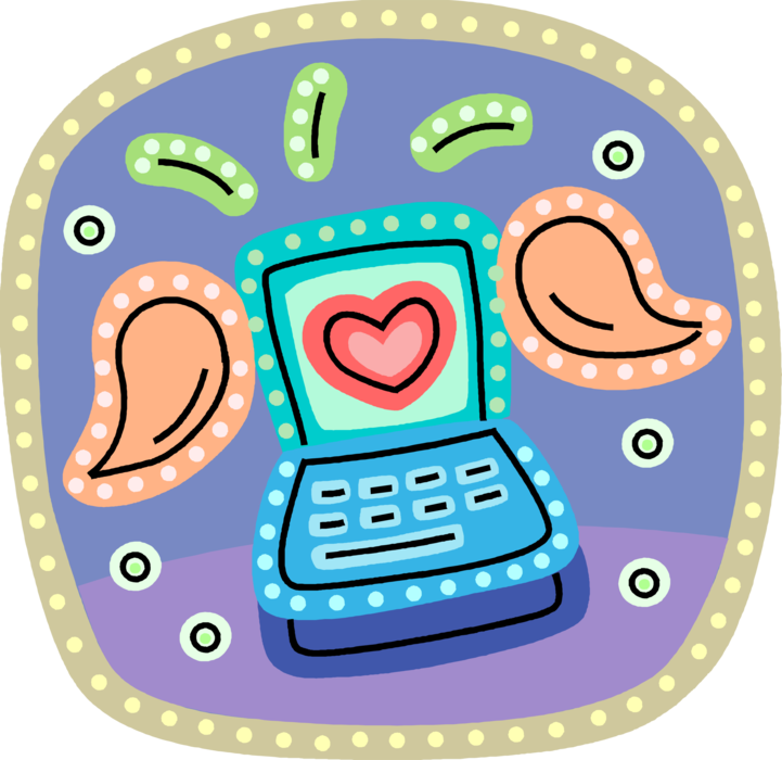 Vector Illustration of Finding Online Love and Romance Through Internet Dating on Computer