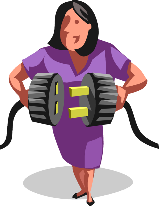 Vector Illustration of Businesswoman Plugs Electrical Cord into Socket